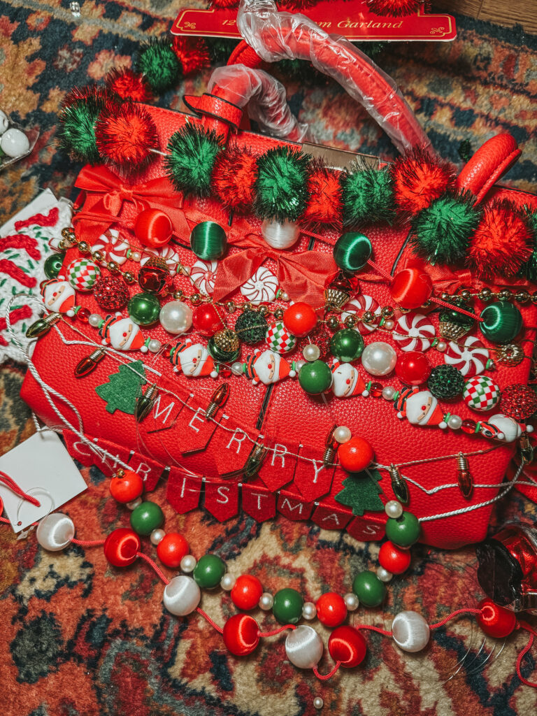 diy red Christmas bag bead and garland