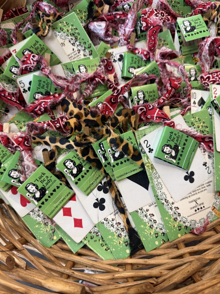 festive fun matchbook specific to theme St Patricks Day Luck Be a Lady and leopard and red fabric for that extra touch.